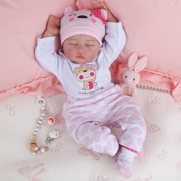 🆕 22 Inches cloth body Baby Doll With Vinyl Limbs Sleeping Baby Girl Doll - Picture 4 of 15